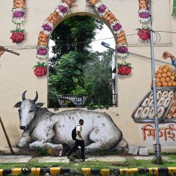 Un hombre pasa junto a un mural en una calle de Nueva Delhi, India. | Foto:ARUN SANKAR / AFP