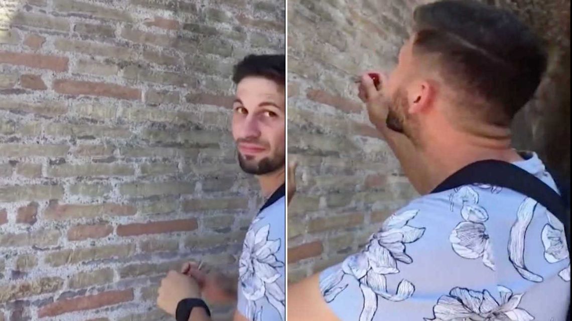Vandalizó una pared del Coliseo Romano y su exculpa enfureció a Italy
