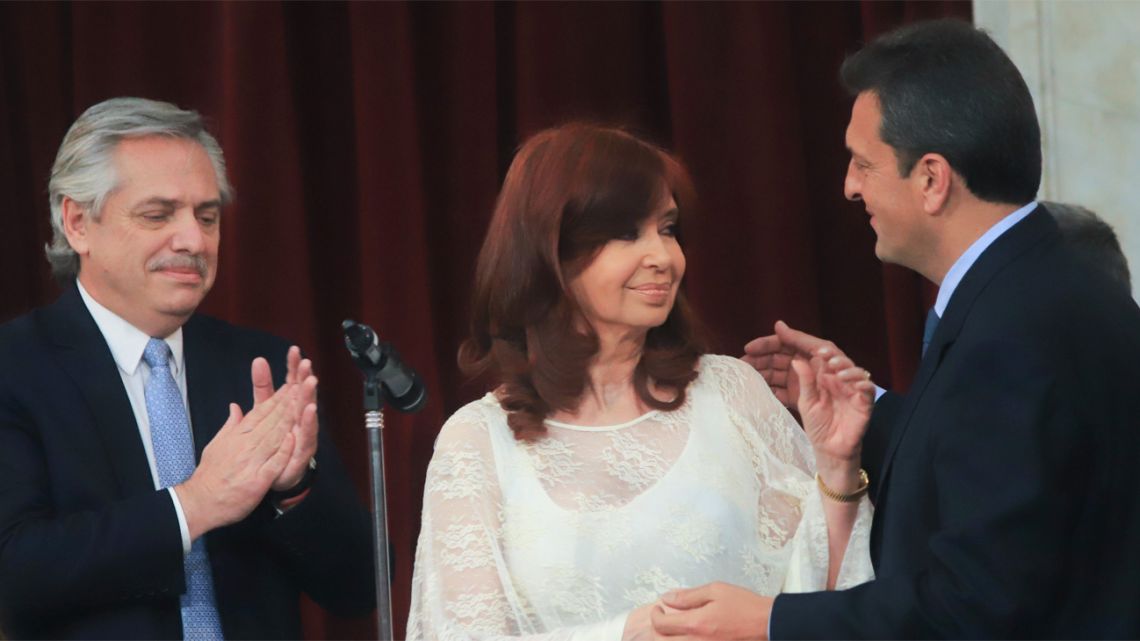 Alberto Fernández, Cristina Fernández de Kirchner and Sergio Massa, pictured in Congress.