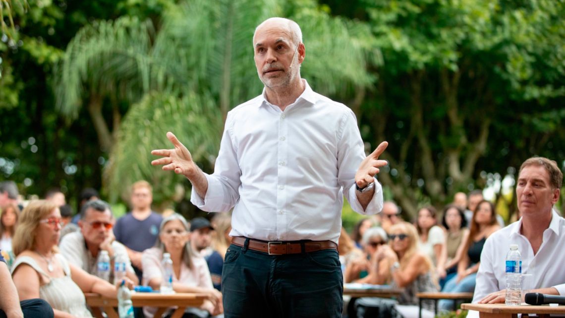 Horacio Rodríguez Larreta stages an event announcing his presidential candidacy.