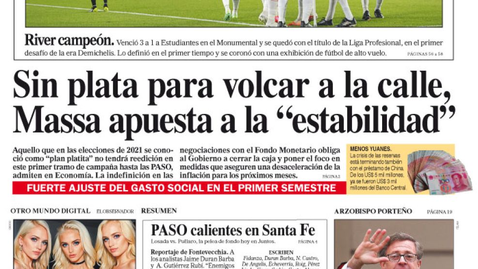 La tapa del Diario PERFIL del domingo 16 de julio de 2023