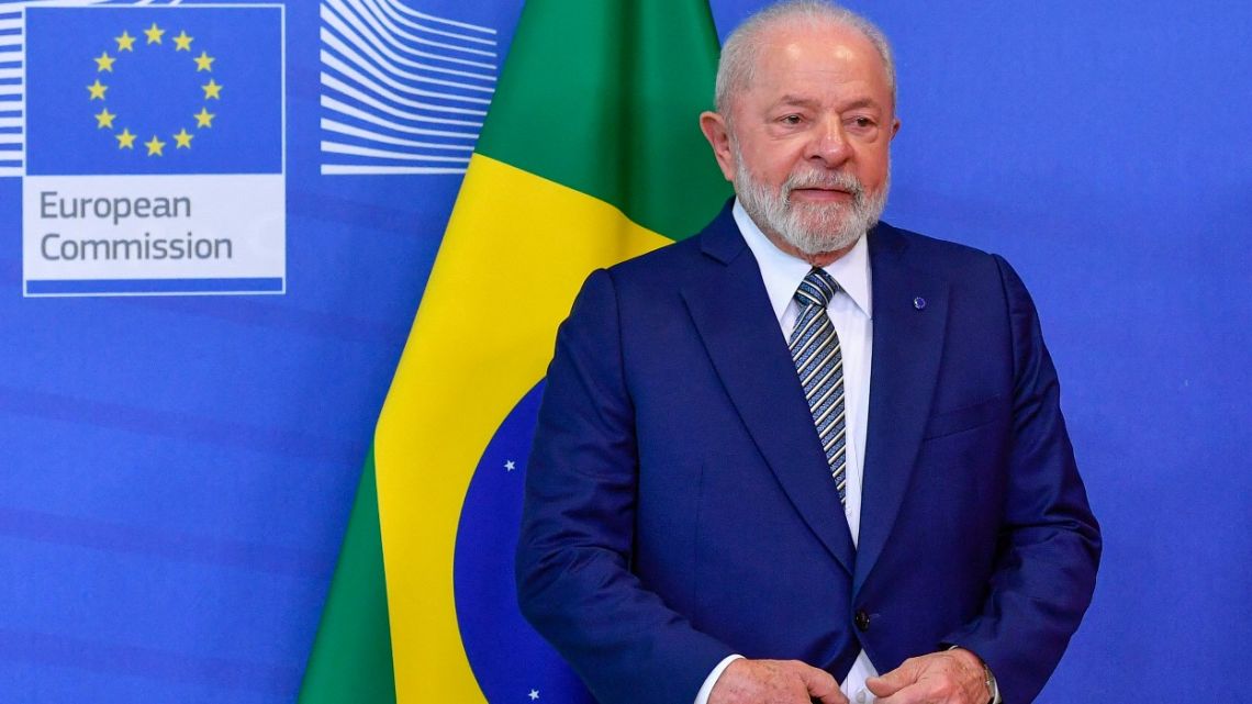 Brazil's President Luiz Inacio Lula da Silva attends a press conference as part of the EU- CELAC (Community of Latin American and Carribean States (CELAC) Summit in Brussels.