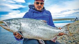 Trabajos en el laboratorio para precisar el origen y las trayectorias migratorias del salmón Chinook, entre otros peces. Foto: CONICET Fotografía/ Verónica Tello.