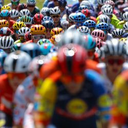 El grupo de ciclistas pedalea durante la 20ª etapa de la 110ª edición de la carrera ciclista del Tour de Francia de 133 km entre Belfort y Le Markstein Fellering, en el este de Francia. | Foto:THOMAS SAMSON / AFP