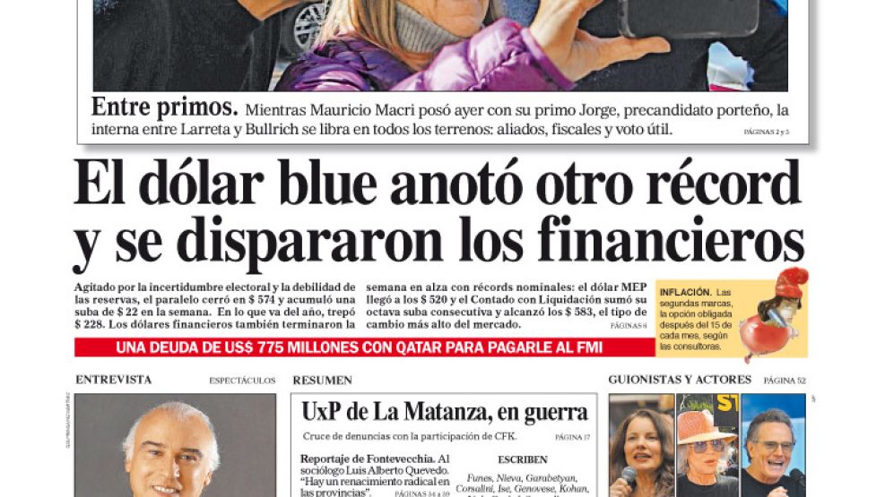 La tapa del Diario PERFIL de este sábado 5 de agosto de 2023
