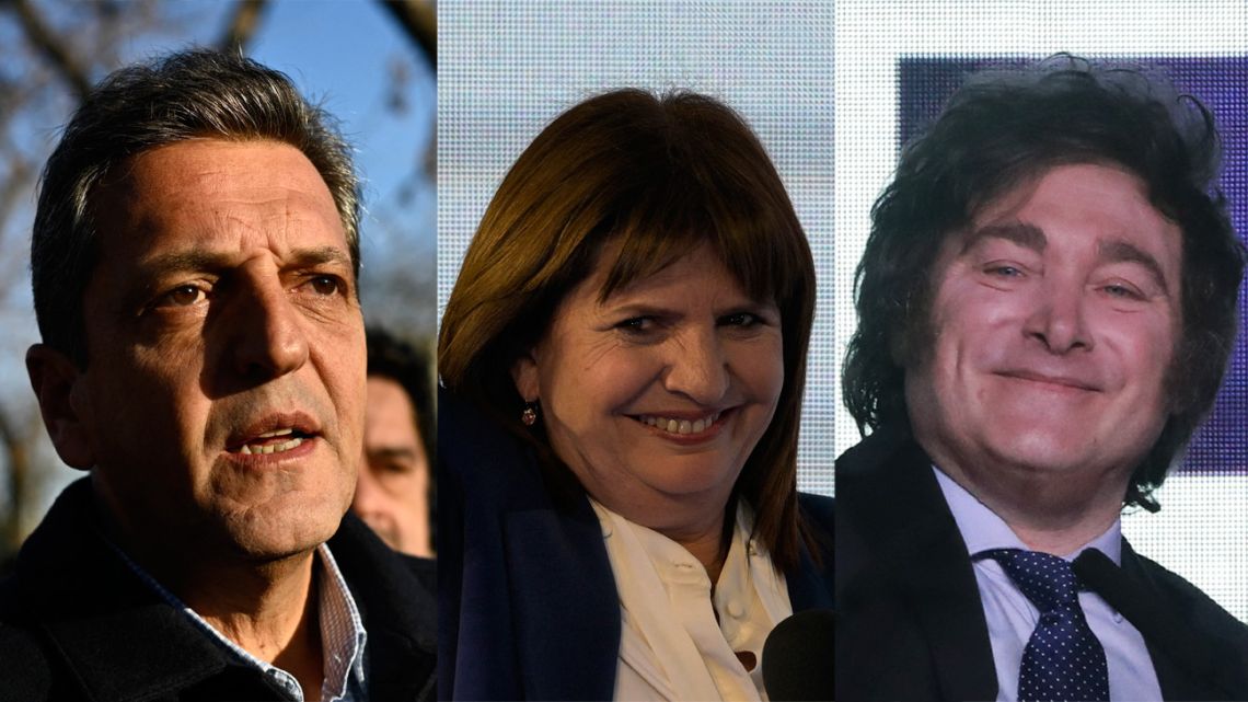 Runners in the presidential race: Sergio Massa, Patricia Bullrich, Javier Milei.