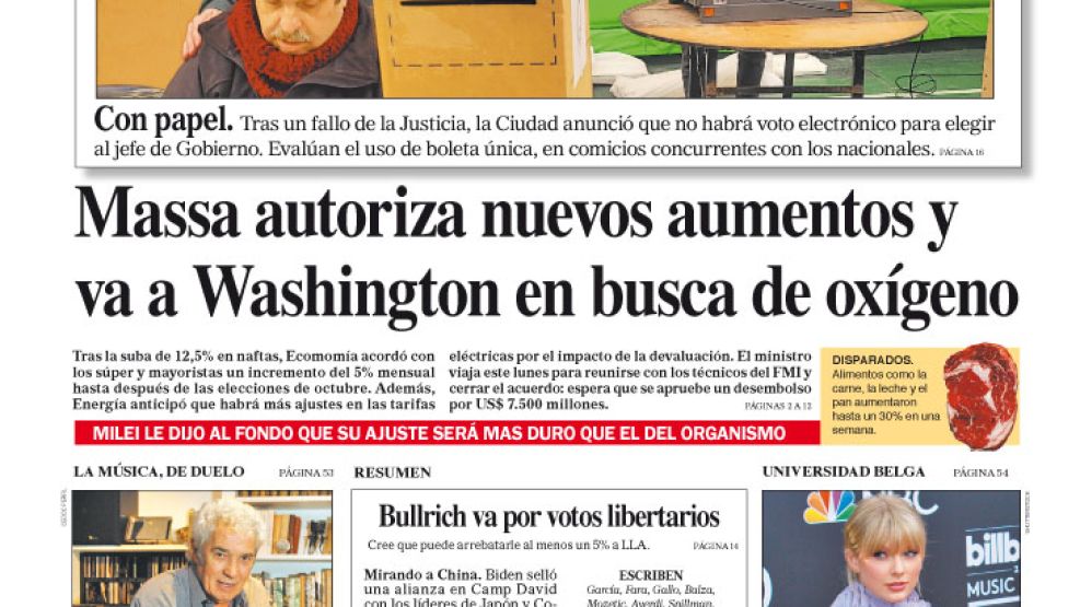 La tapa del Diario PERFIL del sábado 19 de agosto de 2023