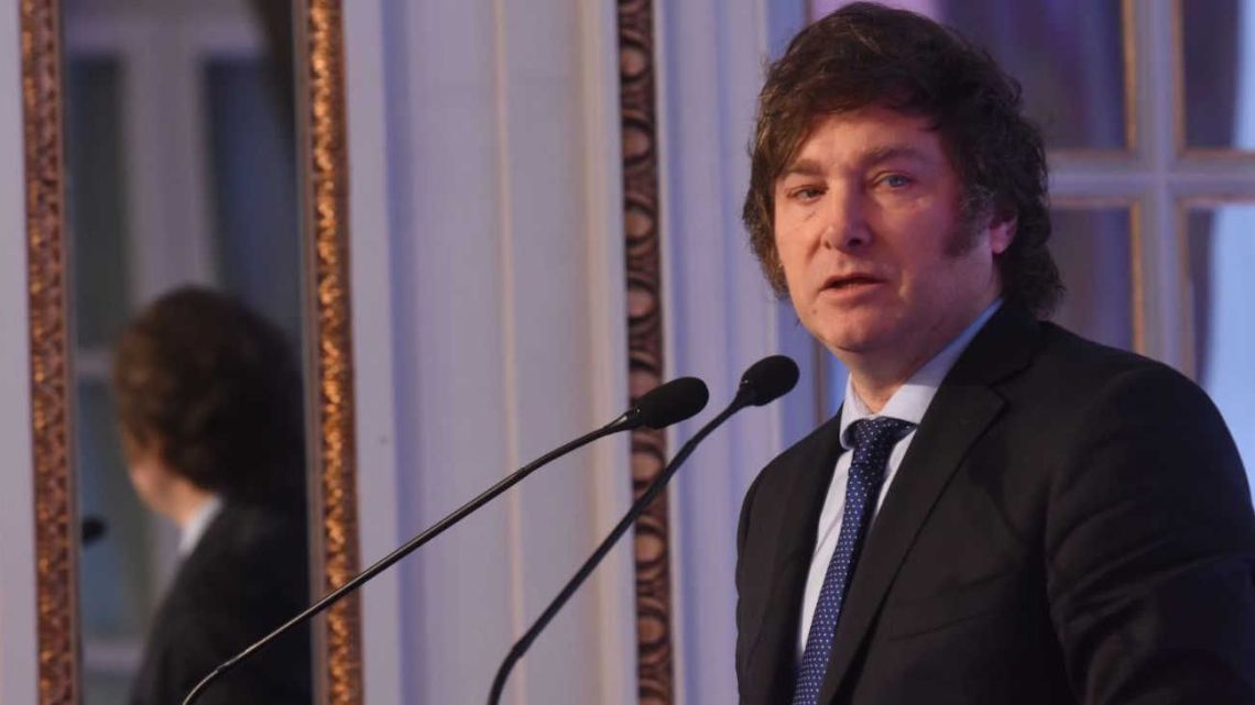 Javier Milei delivers a speech at the Council of the Americas annual symposium in Buenos Aires.