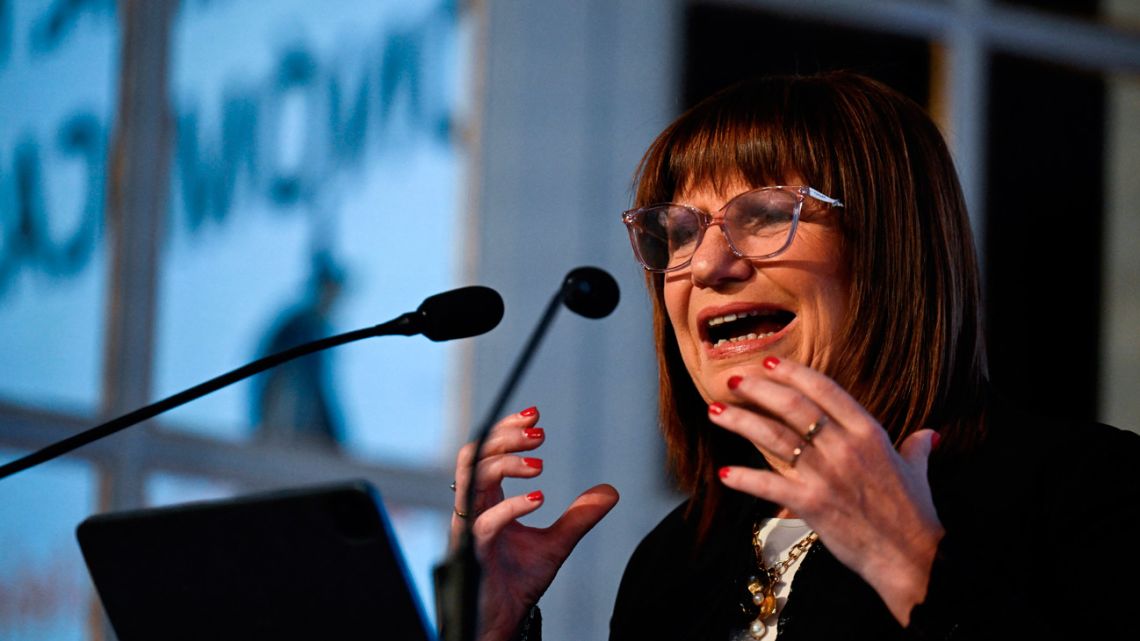Presidential candidate for the Juntos por el Cambio coalition, Patricia Bullrich, speaks during the event '2023 Latin American Cities: Conferences Buenos Aires' in Buenos Aires on August 24, 2023.