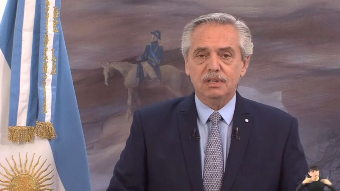 President Alberto Fernández addresses the nation via video.