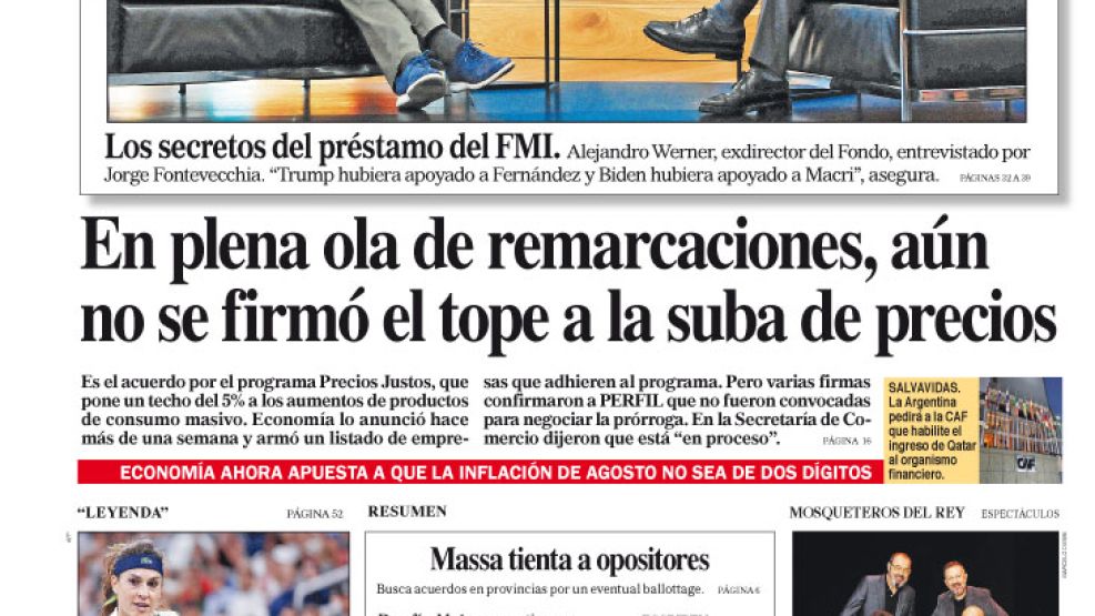 La tapa del Diario PERFIL del domingo 27 de agosto de 2023