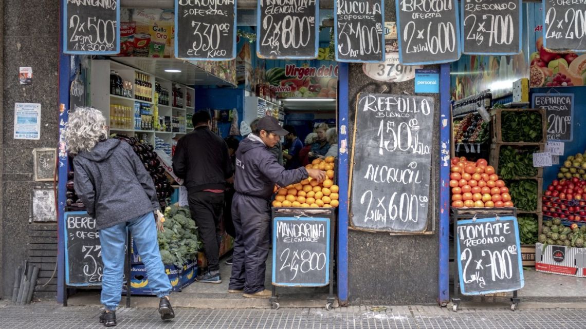 Prices displayed outside a grocery store in Buenos Aires, Argentina, on Friday, August 18, 2023. 