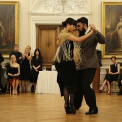 Tango dancers show off their fancy footwork at the British Ambassador's Residence in Buenos Aires.