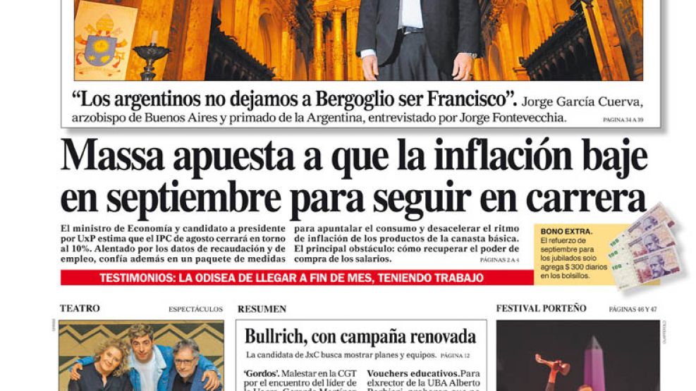 La tapa del Diario PERFIL del domingo 3 de septiembre de 2023