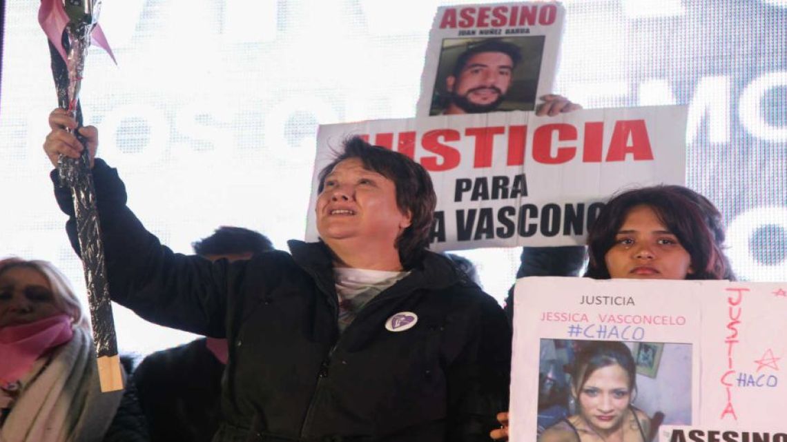 Gloria Romero, the mother of Cecilia Strzyzowski, leads a march for justice in Resistencia.