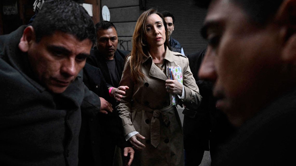Victoria Villaruel, running-mate of presidential candidate Javier Milei, of the La Libertad Avanza party, arrives at the Legislature of the City of Buenos Aires on September 4, 2023.