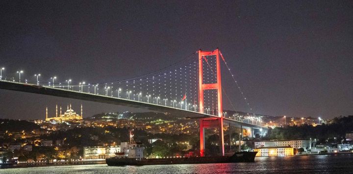 El barco Resilient Africa, con bandera de Palau, navega a lo largo del estrecho del Bósforo pasando por Estambul. Foto de YASIN AKGUL / AFP