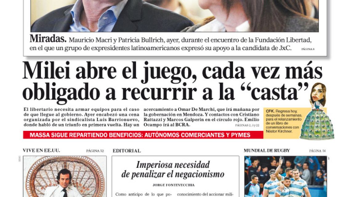 La couverture de Diario PERFIL de ce samedi 23 septembre 2023
