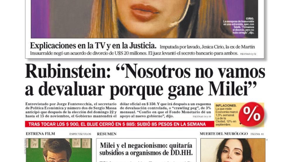 La tapa del Diario PERFIL del sábado 7 de octubre de 2023