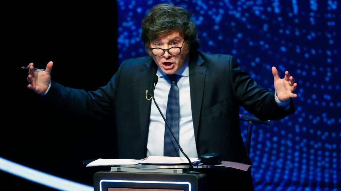 Javier Milei, pictured during the second presidential debate of the 2023 election campaign.