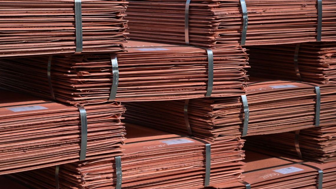 Newly-formed copper cathode sheets.