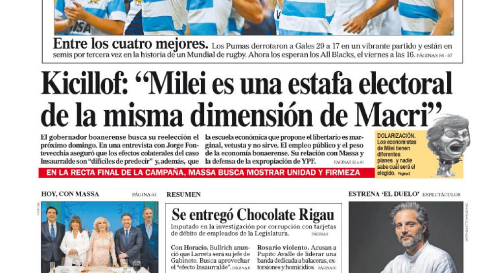 La tapa del Diario PERFIL del domingo 15 de octubre de 2023
