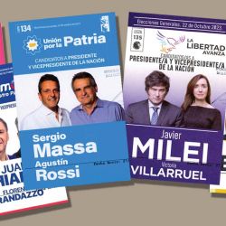 Election ballots for Patricia Bullrich, Sergio Massa, Javier Milei, Juan Schiaretti and Myriam Bregman.