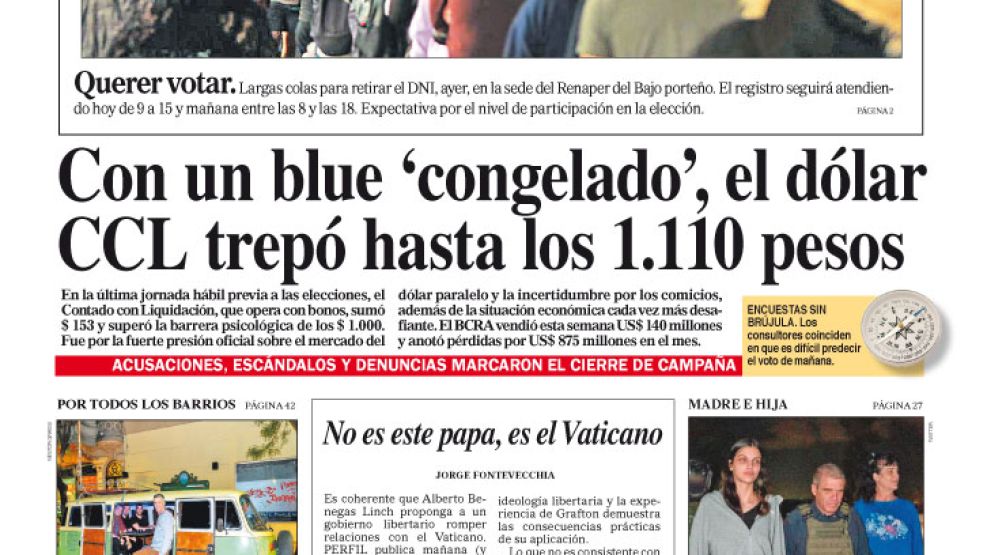 La tapa del Diario PERFIL del sábado 21 de octubre de 2023