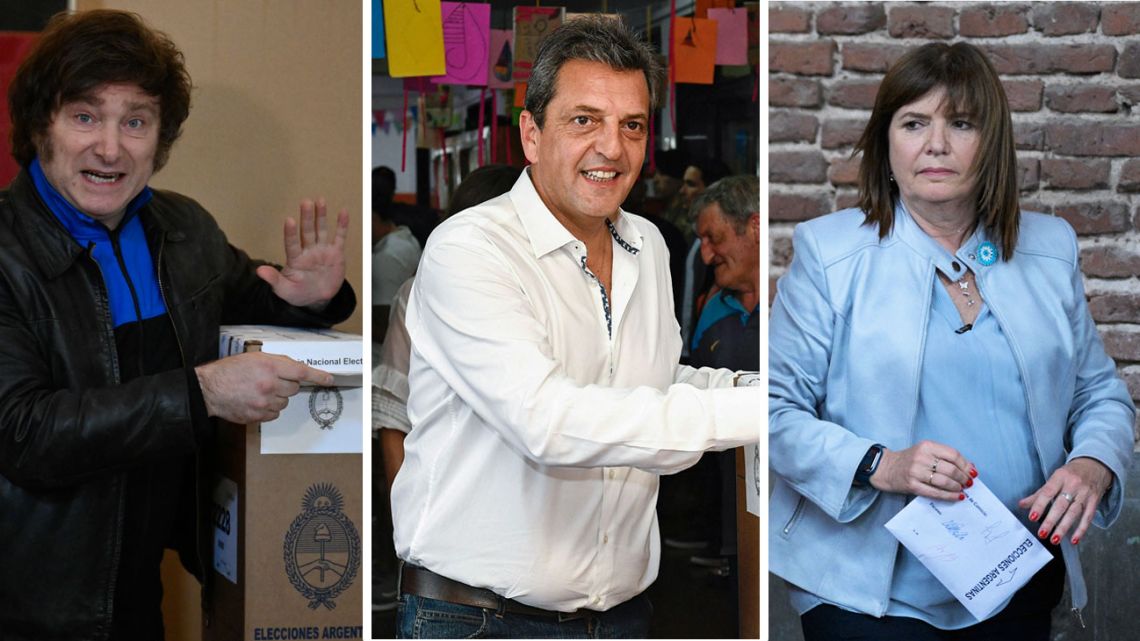 Sergio Massa, Javier Milei, Patricia Bullrich.