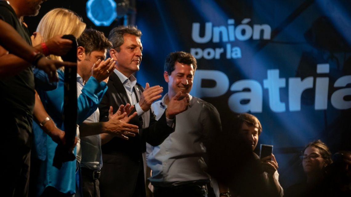 Sergio Massa, centre, during an election night rally in Buenos Aires, on October 22.
