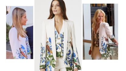 El traje de sastre blanco que lucieron ambas argentinas tiene el estampado ideal para primavera.