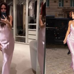 Victoria Beckham luce el diseño de vestido lencero que creó para Kim Kardashian