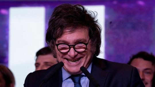 Javier Milei speaks at an election rally.