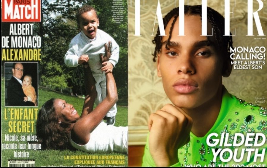 Alexandre Grimaldi y su madre Nicole Coste en ParisMatch (2005); y él, en Tatler (2023).