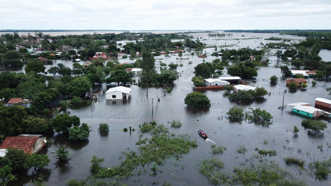 Aerial view of the flood in Ayolas, 300 kilometres south of Asunción, Paraguay, taken on November 3, 2023. 