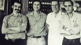 Gerardo Vallejo, Pino Solanas, Juan Domingo Perón y Octavio Getino en Madrid, 1971