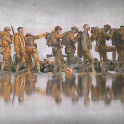 Los asistentes de la galería estudian un detalle de "Gassed", una pintura al óleo de 1919 del artista estadounidense John Singer Sargent dentro de las nuevas galerías de arte, cine y fotografía Blavatnik en el Museo Imperial de la Guerra de Londres. | Foto:JUSTIN TALLIS / AFP