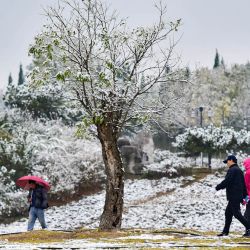 Ciudadanos caminan por un parque, en la ciudad de Qingzhou, en la provincia de Shandong, en el este de China. | Foto:Xinhua/Wang Jilin