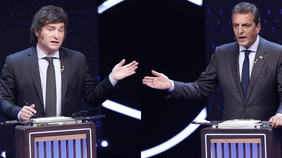 Javier Milei y Sergio Massa en el debate previo al balotaje
