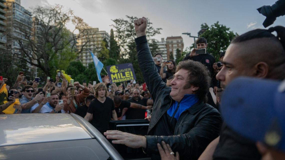 Javier Milei during a campaign rally in Rosario, Santa Fe Province, Argentina, on Tuesday, November 14.