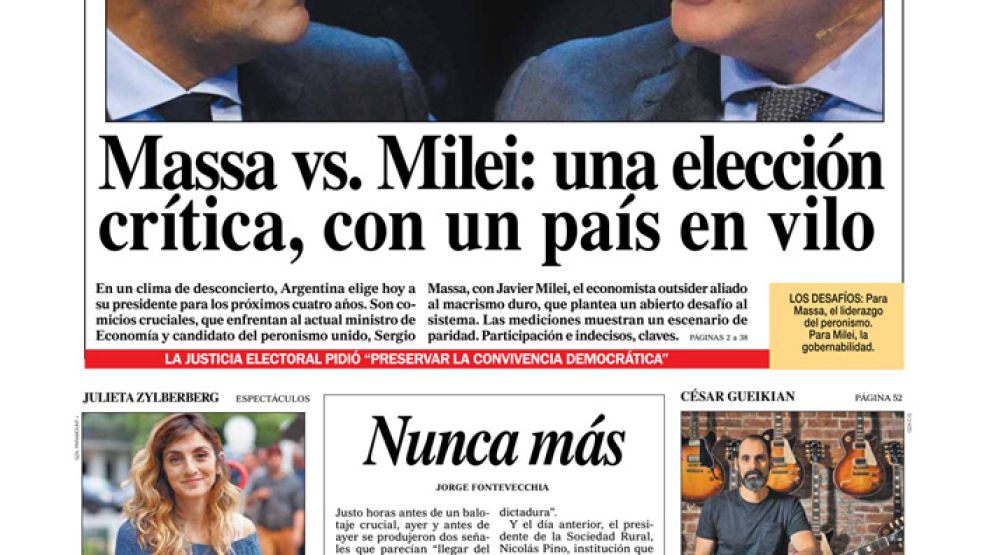 La tapa del Diario PERFIL del domingo 19 de noviembre de 2023