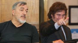 Secretario general de ATE, Rodolfo Aguiar y Javier Milei 