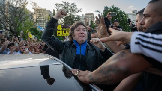 Javier Milei at rally stock