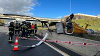 Cayó un helicóptero en la Autopista en Madrid