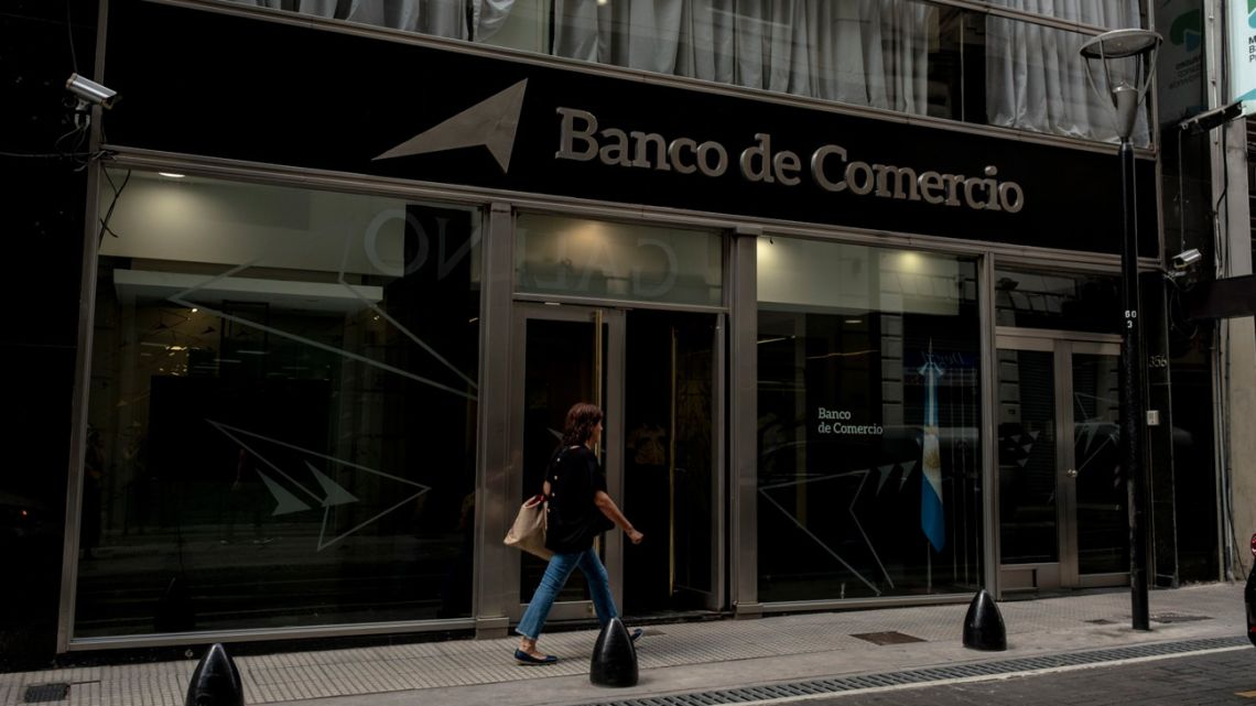 A Banco de Comercio branch in Buenos Aires. Argentina is bracing for a currency devaluation after Javier Milei's inauguration as president on December 10