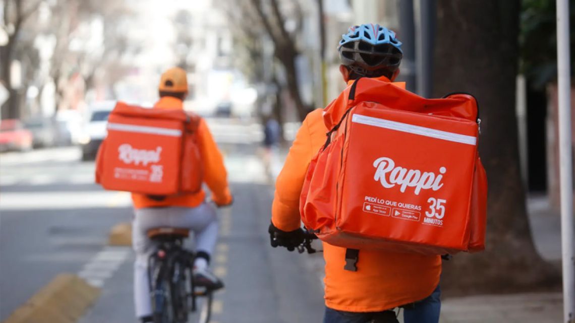 Rappi delivery workers in Buenos Aires.