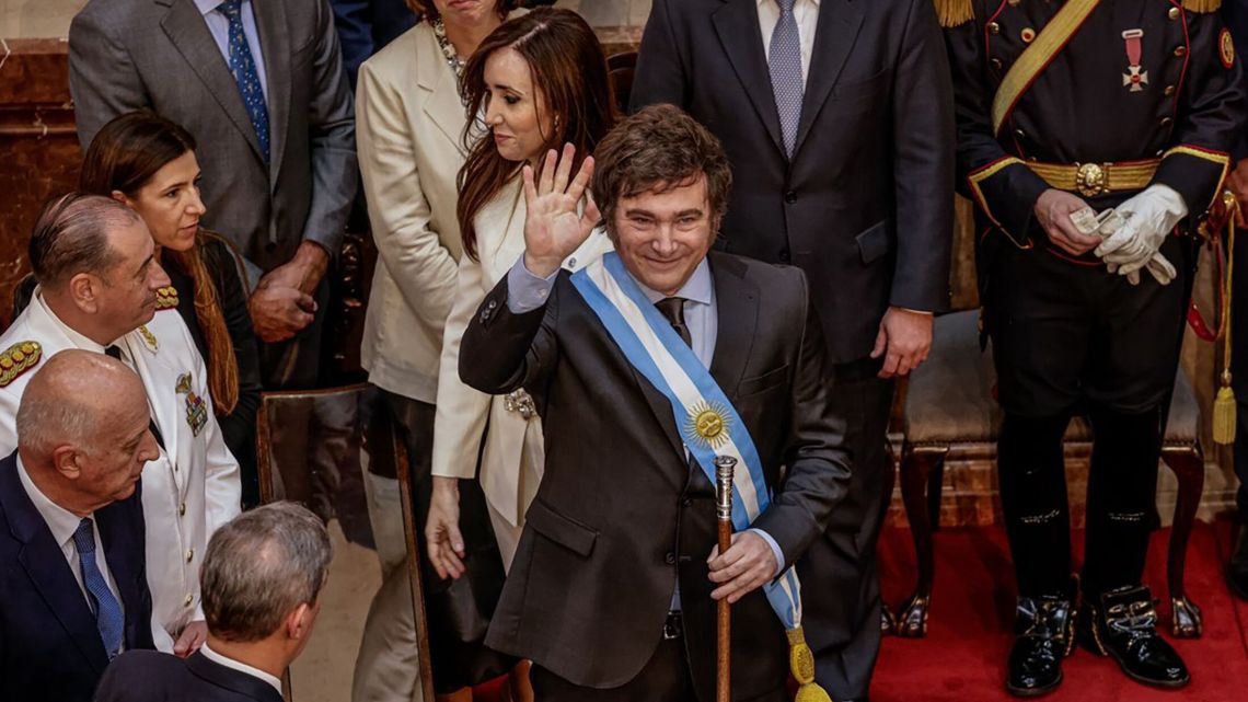 Javier Milei during his inauguration ceremony at the National Congess in Buenos Aires on December 10.