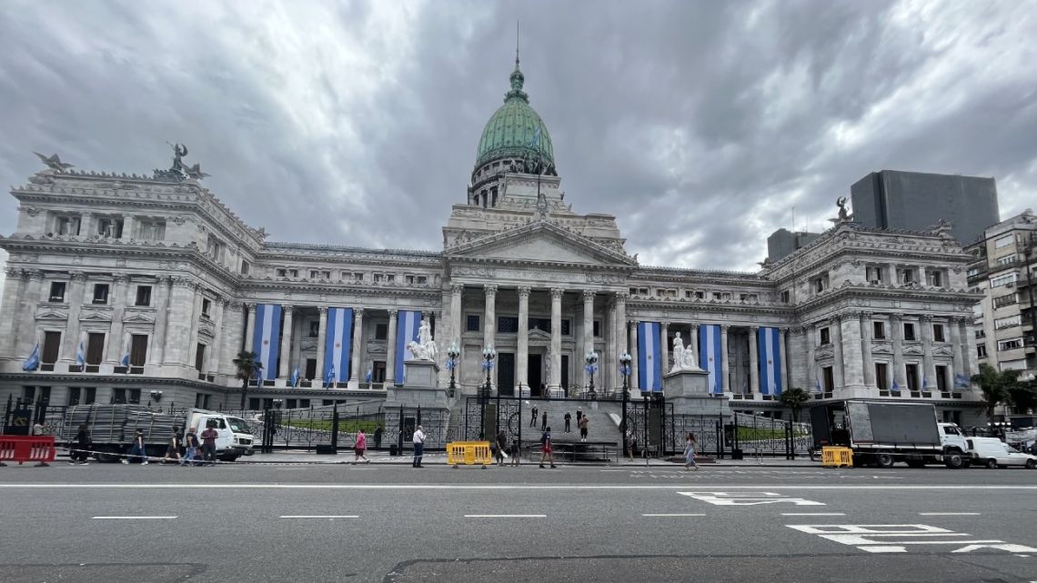 General view of National Congress building, a day before the inauguration ceremony of new President Javier Milei in Buenos Aires, on December 9, 2023. President-elect Javier Milei held meetings this Saturday with King Felipe VI of Spain and the envoy of the US President Joe Biden, prior to his swearing-in on Sunday. 