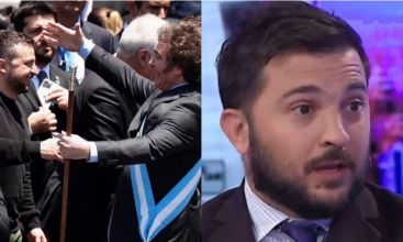 Javier Milei, Volodimir Zelensky y Diego Brancatelli