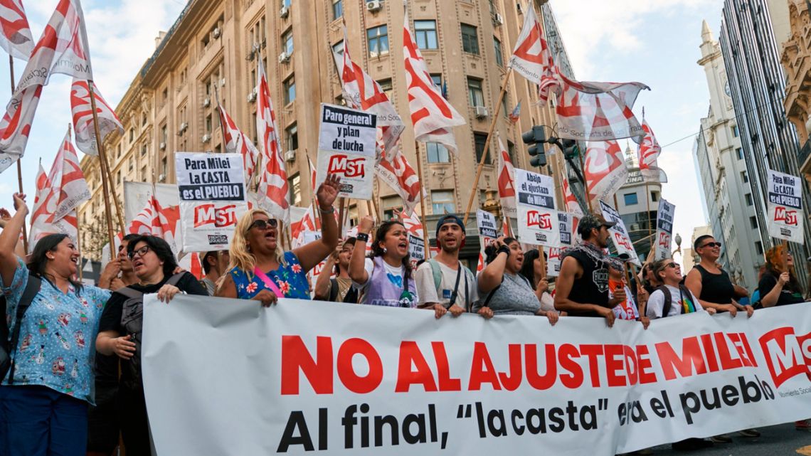 Protesters and members of labour unions during an anti-austerity demonstration in Buenos Aires on December 20.